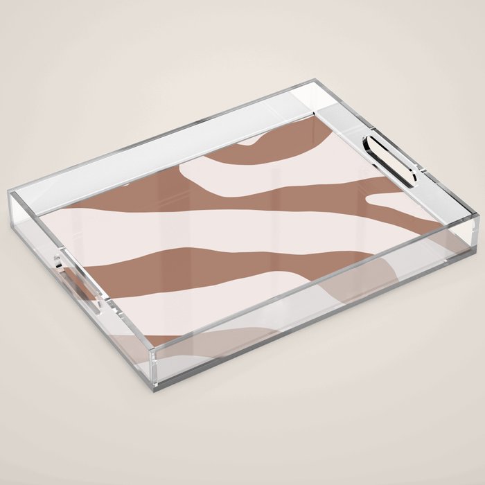 Organic Forms Retro Contemporary Modern Minimalist Abstract Pattern in Mocha Brown Acrylic Tray Gallery Image 1
