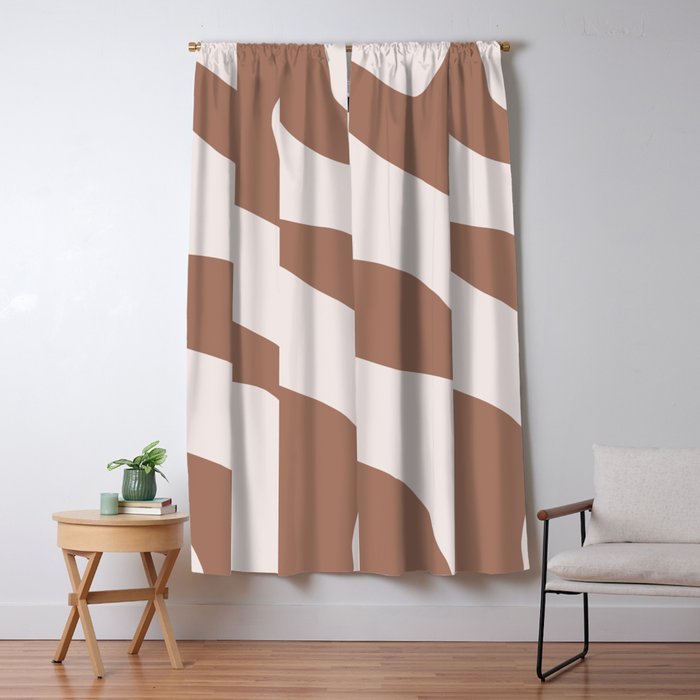 Organic Forms Retro Contemporary Modern Minimalist Abstract Pattern in Mocha Brown Window Curtain Gallery Image 1
