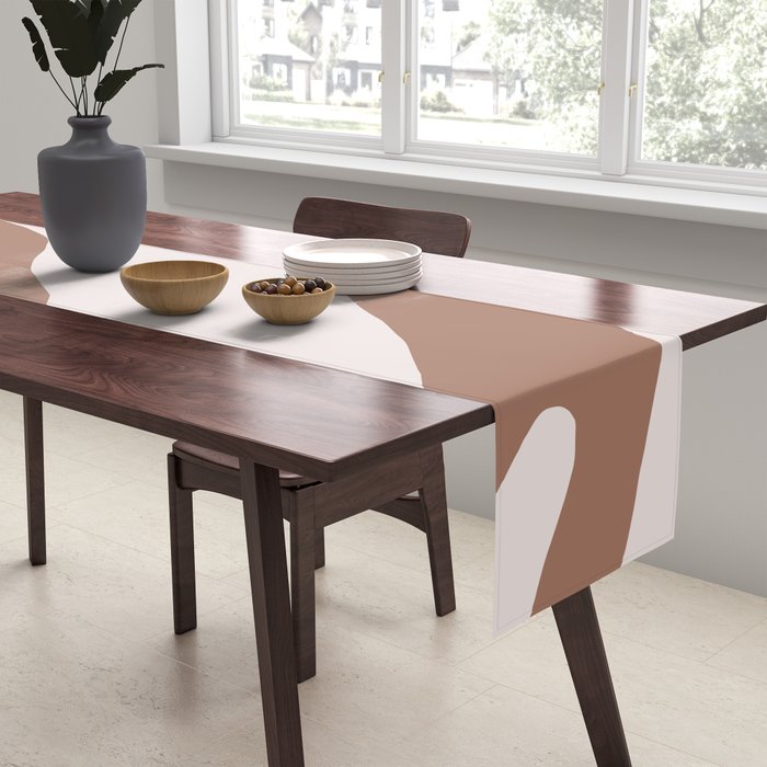 Organic Forms Retro Contemporary Modern Minimalist Abstract Pattern in Mocha Brown Table Runner Gallery Image 2