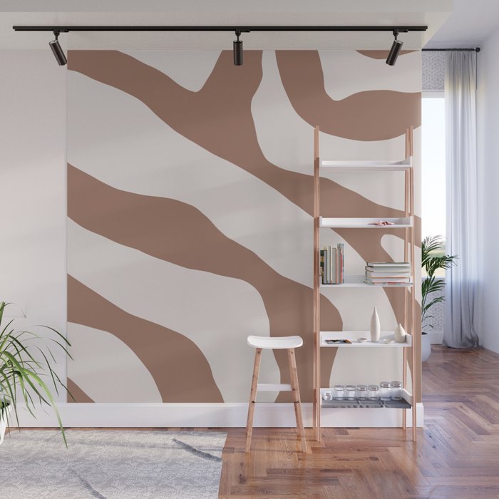 Organic Forms Retro Contemporary Modern Minimalist Abstract Pattern in Mocha Brown Wall Mural Gallery Image 1