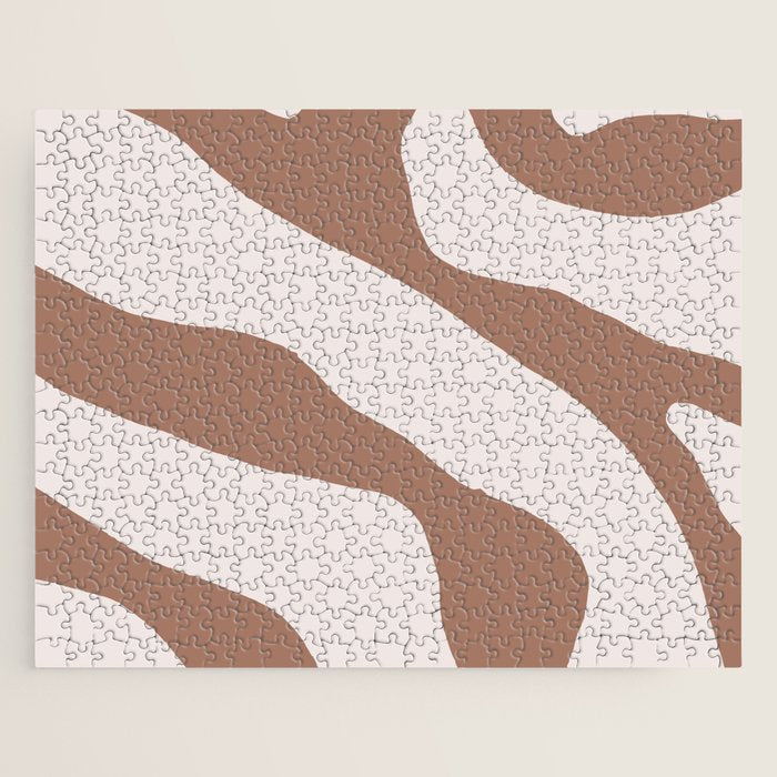 Organic Forms Retro Contemporary Modern Minimalist Abstract Pattern in Mocha Brown Jigsaw Puzzle Gallery Image 1