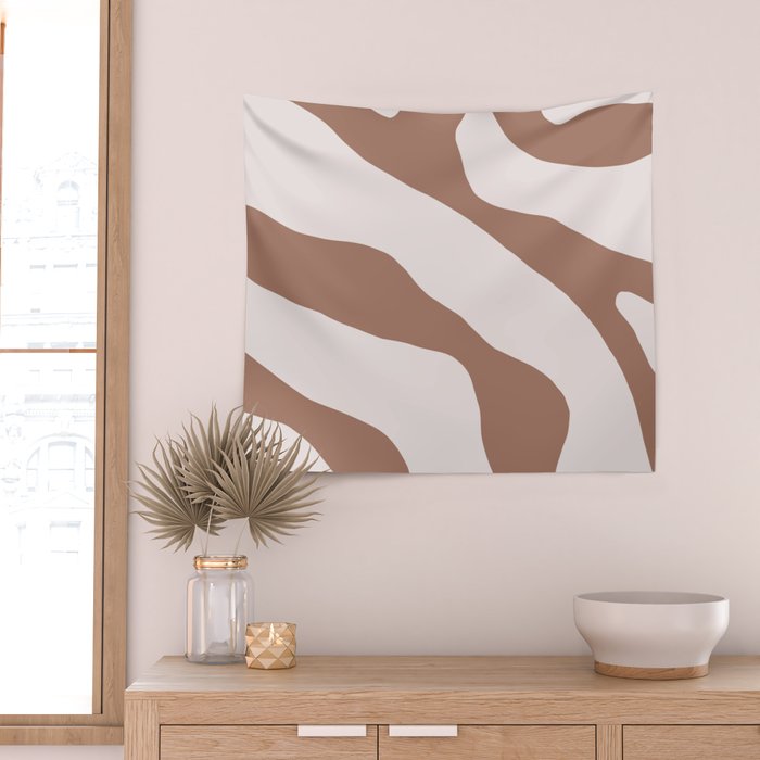 Organic Forms Retro Contemporary Modern Minimalist Abstract Pattern in Mocha Brown Wall Tapestry Gallery Image 2