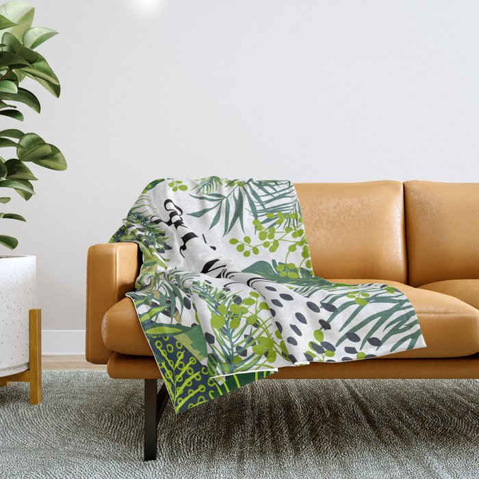 Get Naked Quote, Tropical Palm Leaf Jungle Throw Blanket Gallery Image 1