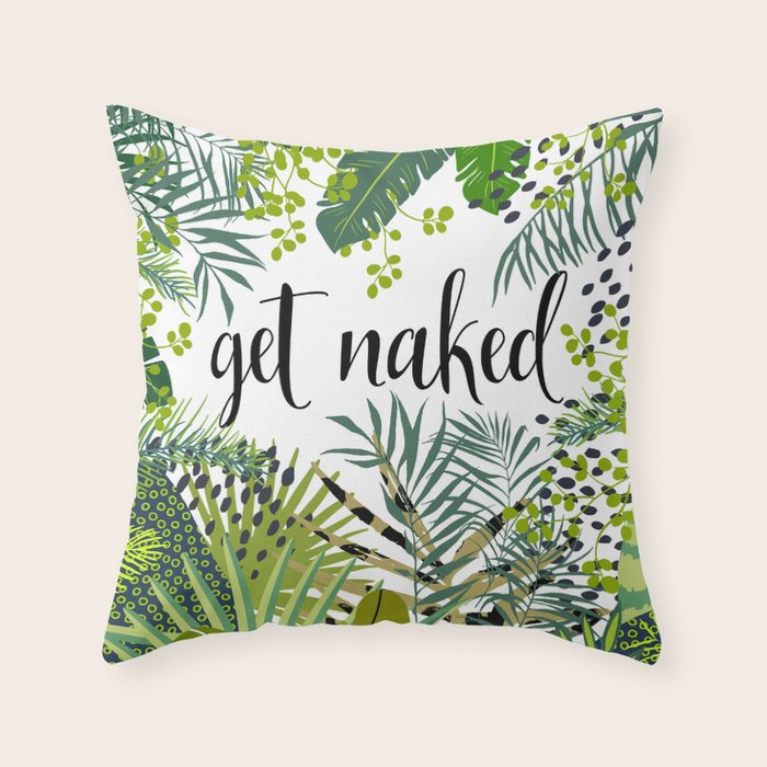 Get Naked Quote, Tropical Palm Leaf Jungle Throw Pillow Gallery Image 6
