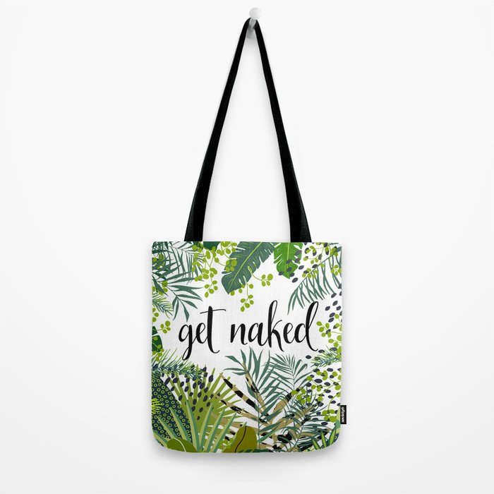 Get Naked Quote, Tropical Palm Leaf Jungle Tote Bag Gallery Image 2