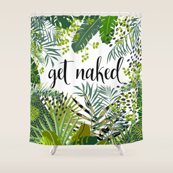 Get Naked Quote, Tropical Palm Leaf Jungle Shower Curtain Gallery Image 1