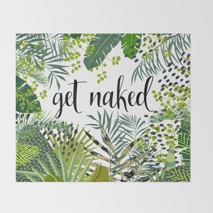 Get Naked Quote, Tropical Palm Leaf Jungle Throw Blanket Gallery Image 2