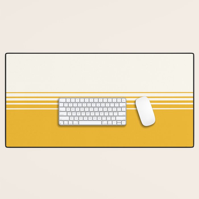 Retro Golden Yellow Minimalist Stripes Desk Mat Gallery Image 1