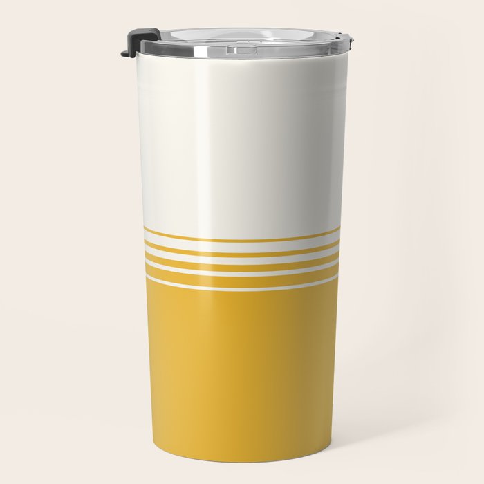 Retro Golden Yellow Minimalist Stripes Travel Mug Gallery Image 3