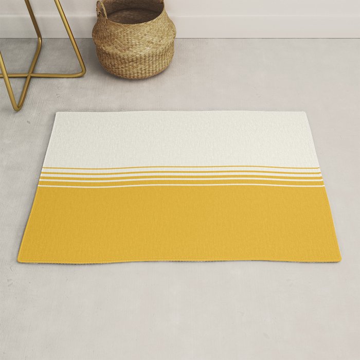 Retro Golden Yellow Minimalist Stripes Rug Gallery Image 1