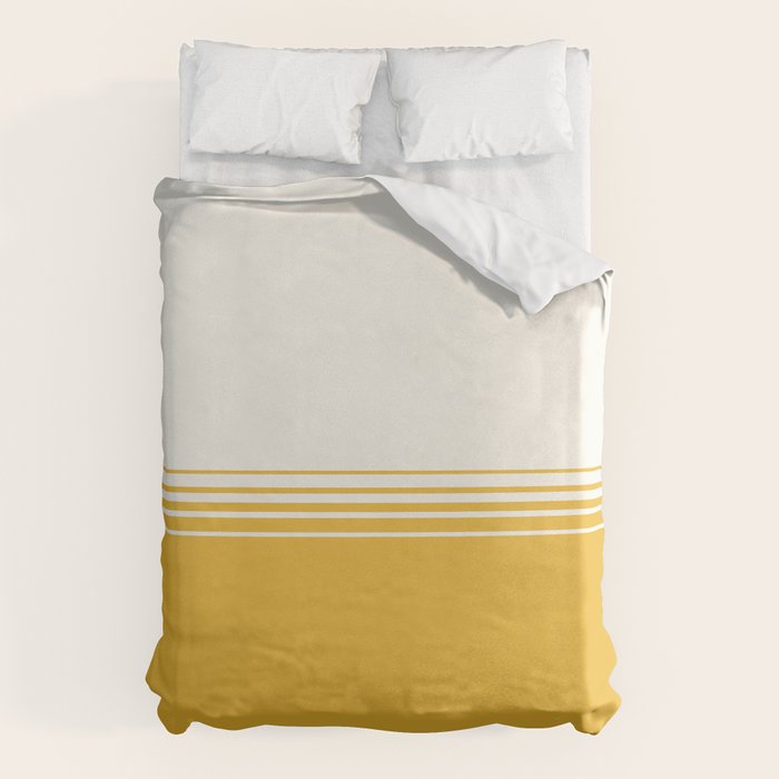 Retro Golden Yellow Minimalist Stripes Duvet Cover Gallery Image 1