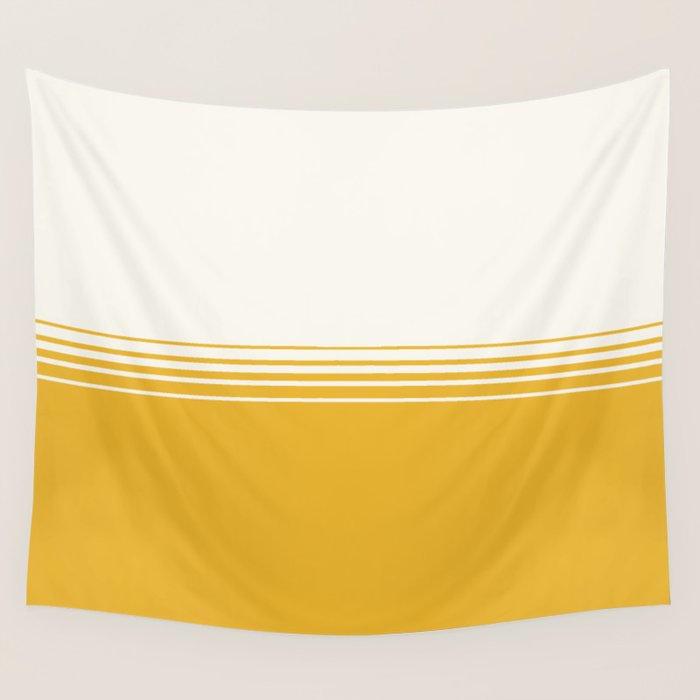 Retro Golden Yellow Minimalist Stripes Wall Tapestry Gallery Image 1
