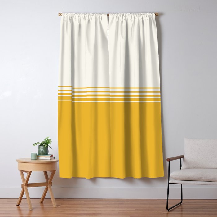 Retro Golden Yellow Minimalist Stripes Window Curtain Gallery Image 1