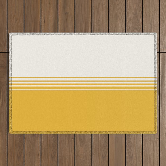 Retro Golden Yellow Minimalist Stripes Outdoor Rug Gallery Image 1