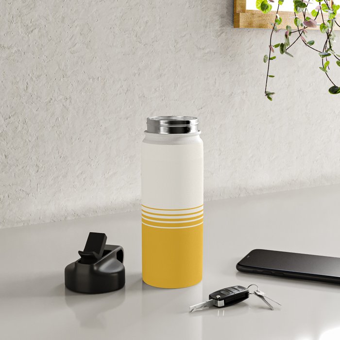 Retro Golden Yellow Minimalist Stripes Water Bottle Gallery Image 4