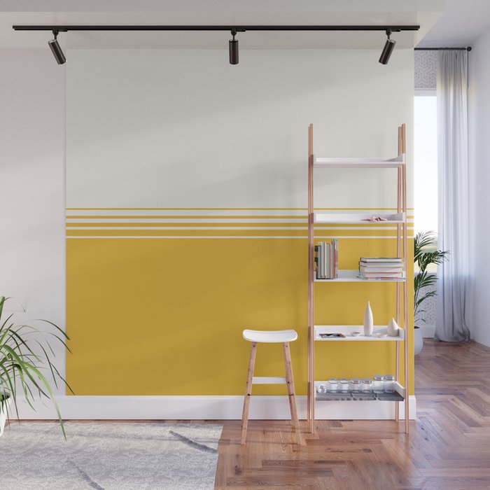 Retro Golden Yellow Minimalist Stripes Wall Mural Gallery Image 1