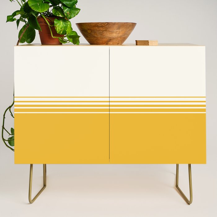 Retro Golden Yellow Minimalist Stripes Credenza Gallery Image 1