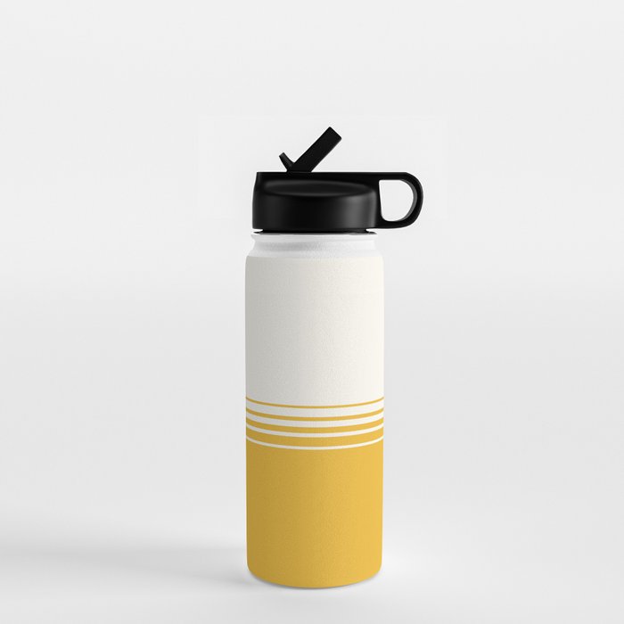 Retro Golden Yellow Minimalist Stripes Water Bottle Gallery Image 1