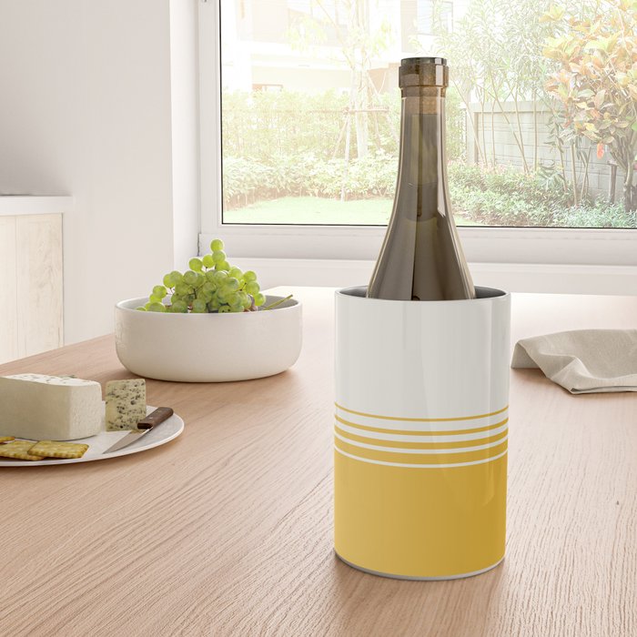 Retro Golden Yellow Minimalist Stripes Wine Chiller Gallery Image 4
