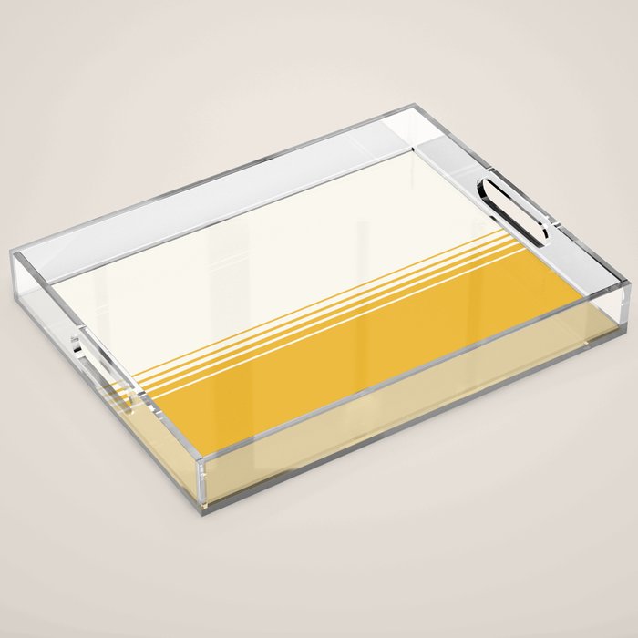 Retro Golden Yellow Minimalist Stripes Acrylic Tray Gallery Image 1