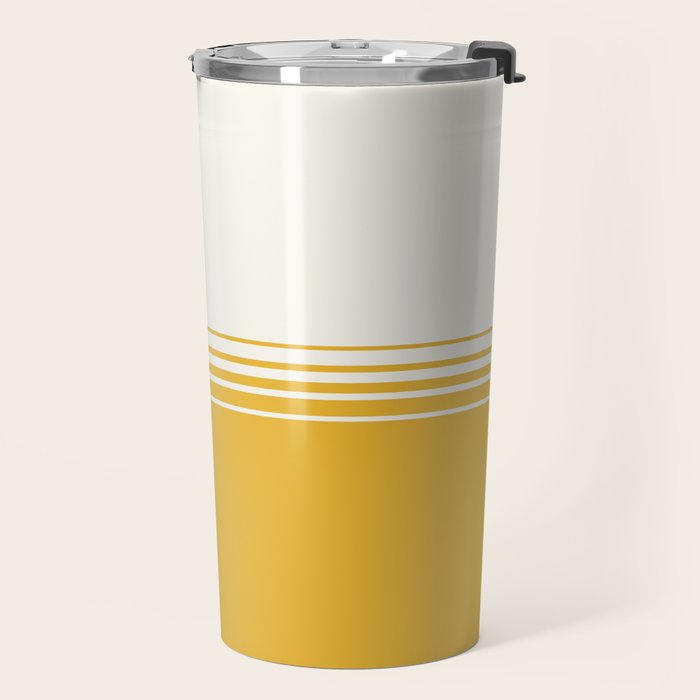 Retro Golden Yellow Minimalist Stripes Travel Mug Gallery Image 2