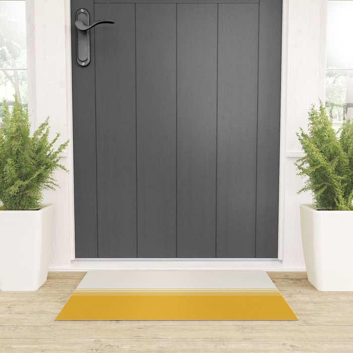 Retro Golden Yellow Minimalist Stripes Welcome Mat Gallery Image 3
