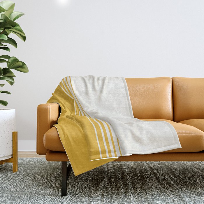 Retro Golden Yellow Minimalist Stripes Throw Blanket Gallery Image 1