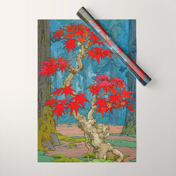 Nishigi's Goddess - Nature Ukiyo Landscape in Red, Green & Blue Wrapping Paper Gallery Image 1