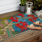 Nishigi's Goddess - Nature Ukiyo Landscape in Red, Green & Blue Outdoor Rug Gallery Image 2