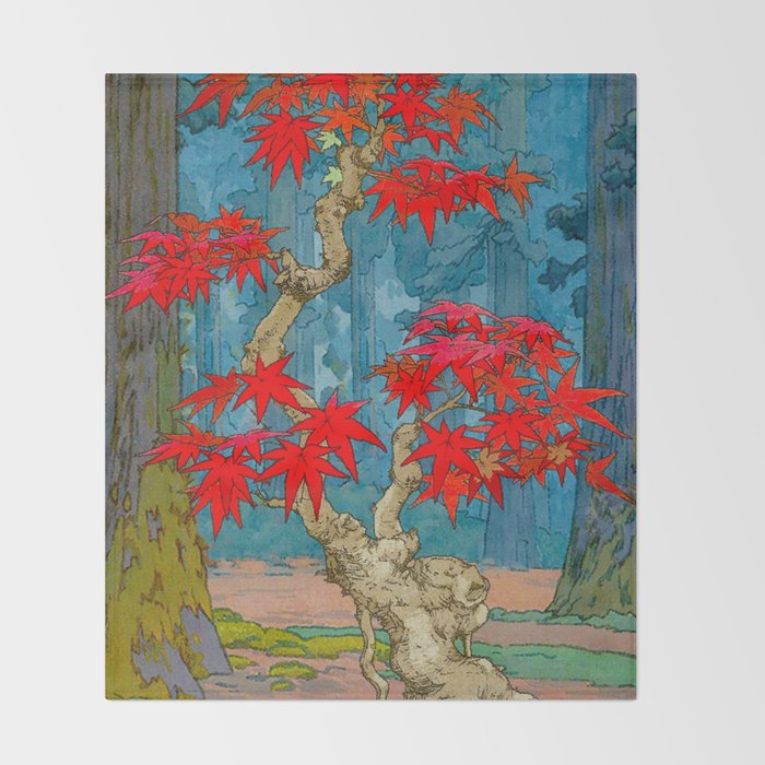 Nishigi's Goddess - Nature Ukiyo Landscape in Red, Green & Blue Throw Blanket Gallery Image 2