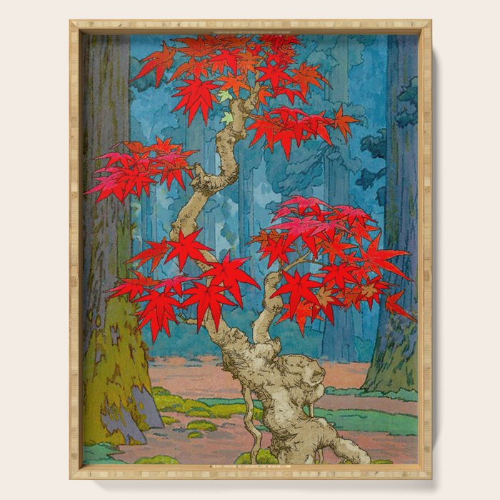 Nishigi's Goddess - Nature Ukiyo Landscape in Red, Green & Blue Serving Tray Gallery Image 1