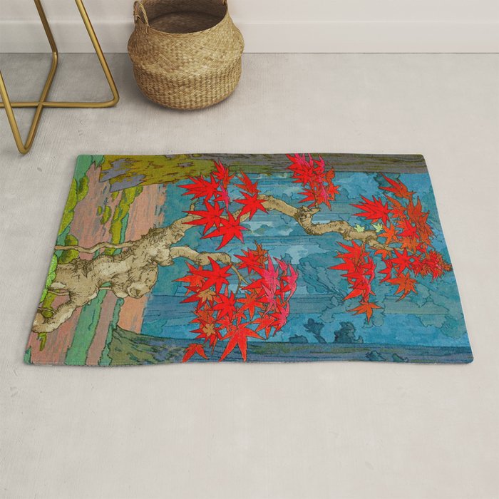 Nishigi's Goddess - Nature Ukiyo Landscape in Red, Green & Blue Rug Gallery Image 1
