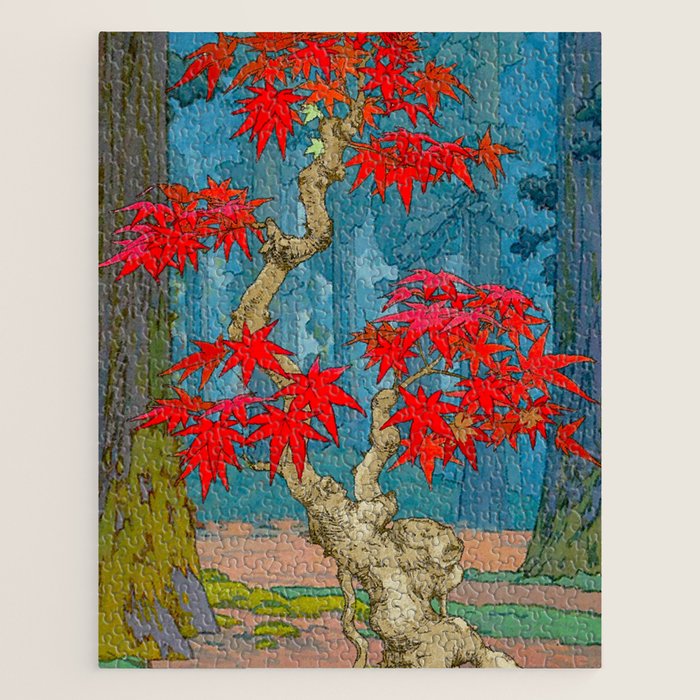 Nishigi's Goddess - Nature Ukiyo Landscape in Red, Green & Blue Jigsaw Puzzle Gallery Image 1