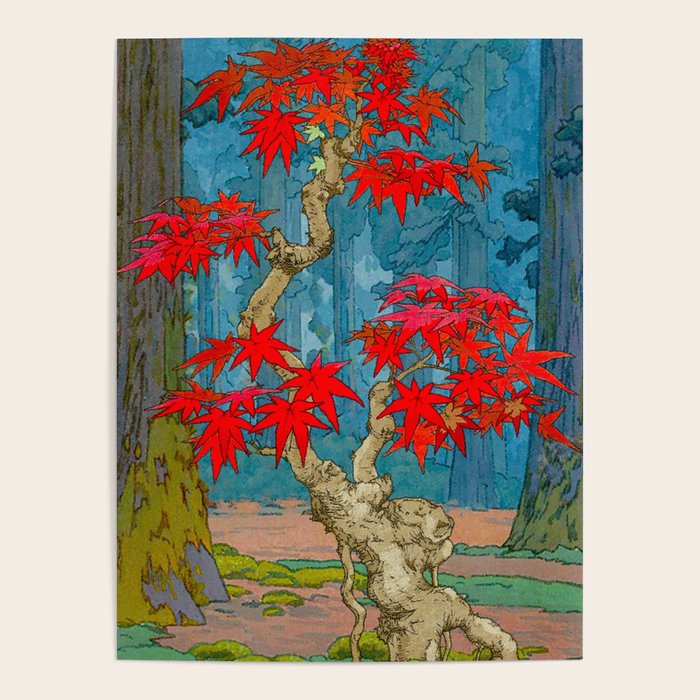 Nishigi's Goddess - Nature Ukiyo Landscape in Red, Green & Blue Poster Gallery Image 4