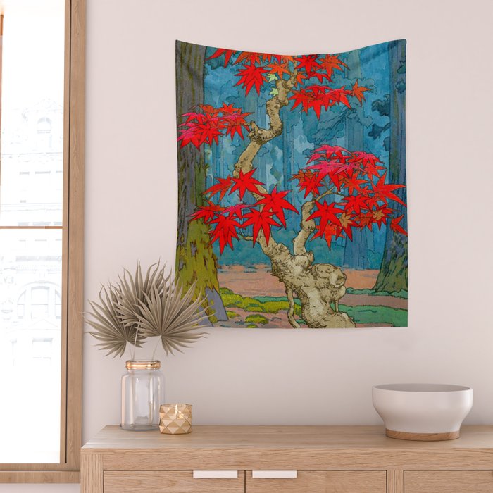 Nishigi's Goddess - Nature Ukiyo Landscape in Red, Green & Blue Wall Tapestry Gallery Image 2