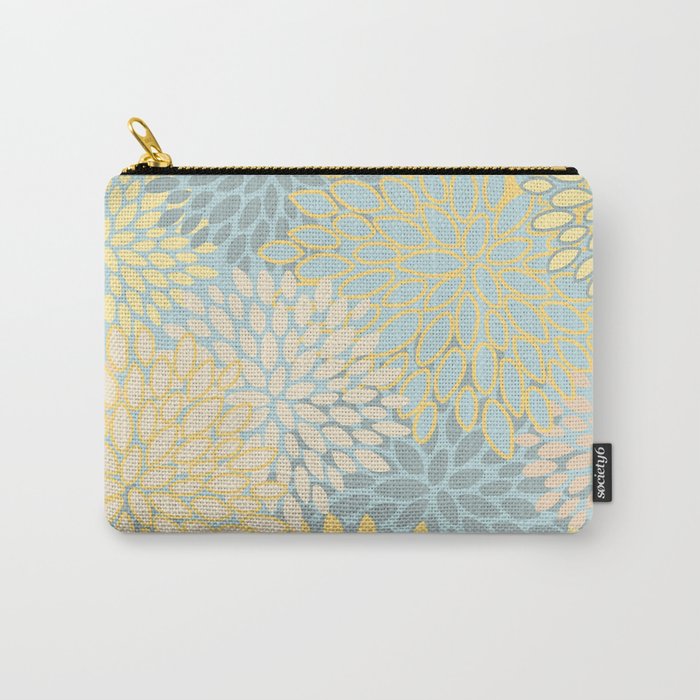 Elegant Blooms: Modern Floral Art in Soft Yellow and Teal Carry All Pouch Gallery Image 1