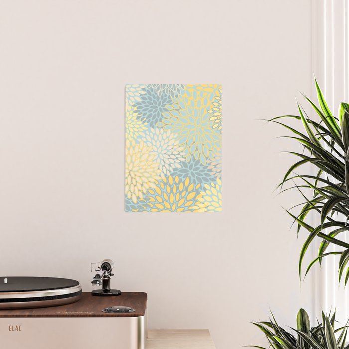 Elegant Blooms: Modern Floral Art in Soft Yellow and Teal Poster Gallery Image 2