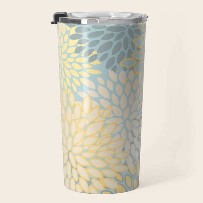 Elegant Blooms: Modern Floral Art in Soft Yellow and Teal Travel Mug Gallery Image 3