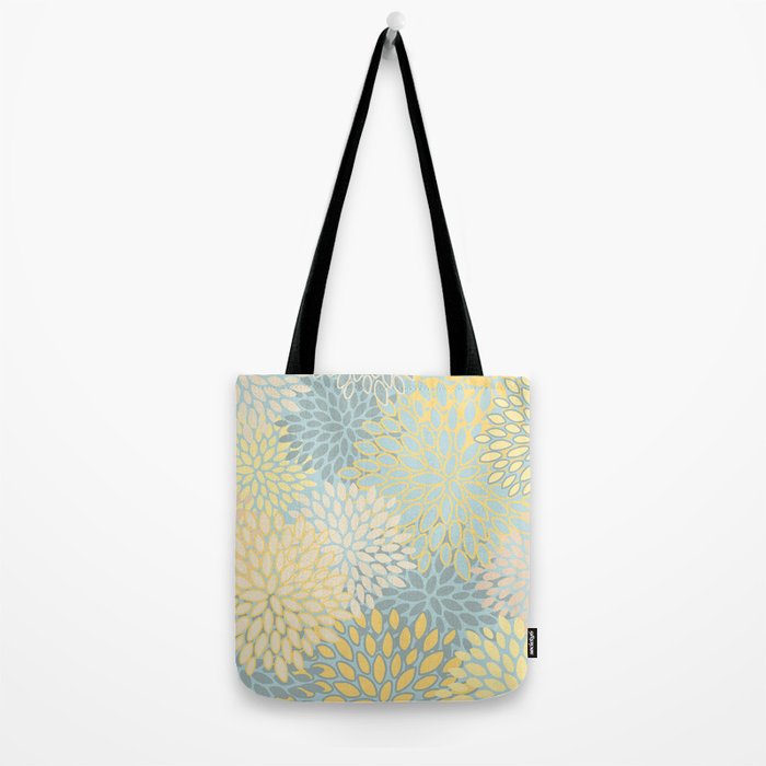Elegant Blooms: Modern Floral Art in Soft Yellow and Teal Tote Bag Gallery Image 2