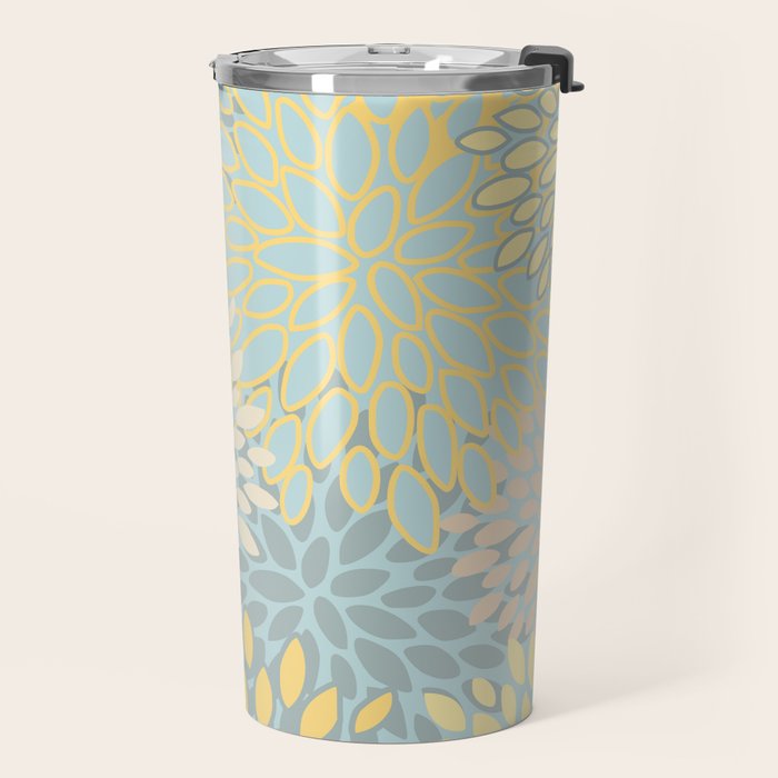 Elegant Blooms: Modern Floral Art in Soft Yellow and Teal Travel Mug Gallery Image 2