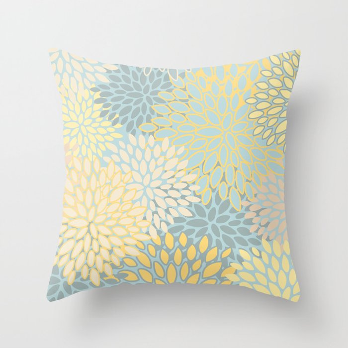 Elegant Blooms: Modern Floral Art in Soft Yellow and Teal Throw Pillow Gallery Image 6