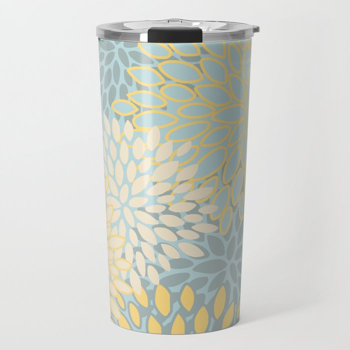Elegant Blooms: Modern Floral Art in Soft Yellow and Teal Travel Mug Gallery Image 1