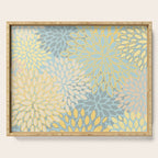 Elegant Blooms: Modern Floral Art in Soft Yellow and Teal Serving Tray Gallery Image 1