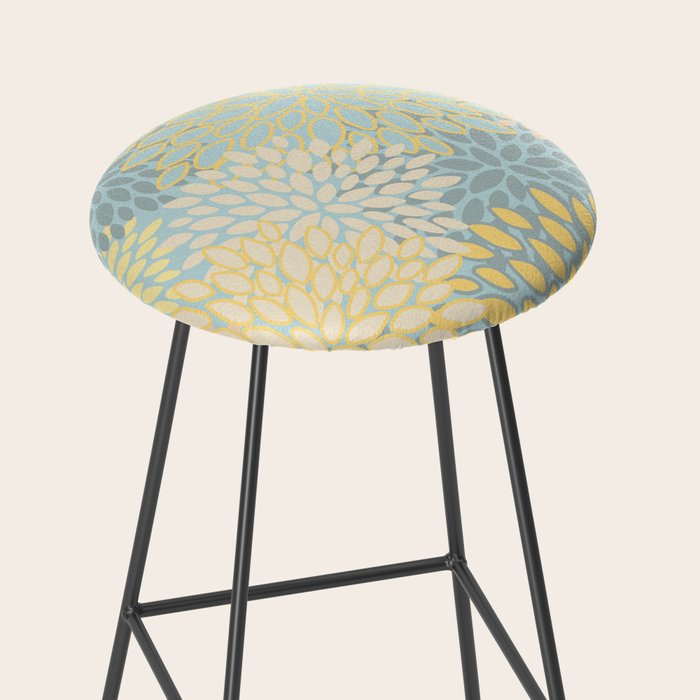 Elegant Blooms: Modern Floral Art in Soft Yellow and Teal Stool Gallery Image 2