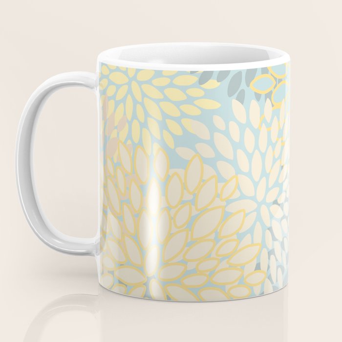 Elegant Blooms: Modern Floral Art in Soft Yellow and Teal Coffee Mug Gallery Image 3