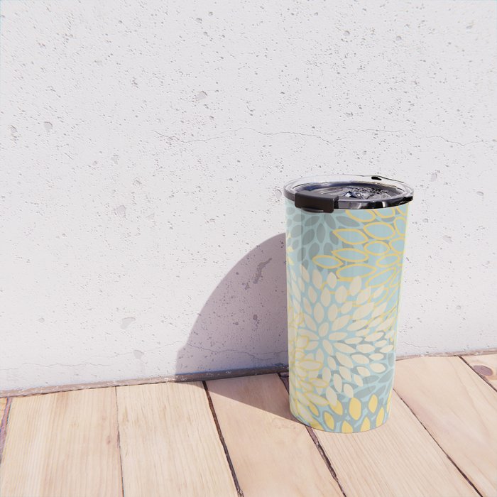 Elegant Blooms: Modern Floral Art in Soft Yellow and Teal Travel Mug Gallery Image 4
