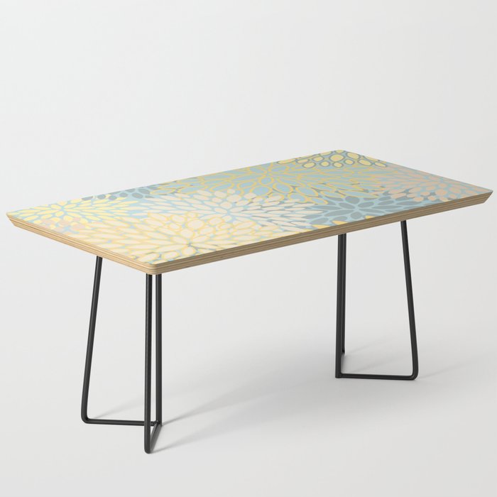 Elegant Blooms: Modern Floral Art in Soft Yellow and Teal Coffee Table Gallery Image 1