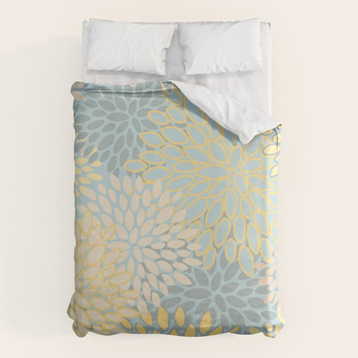 Elegant Blooms: Modern Floral Art in Soft Yellow and Teal Duvet Cover Gallery Image 6