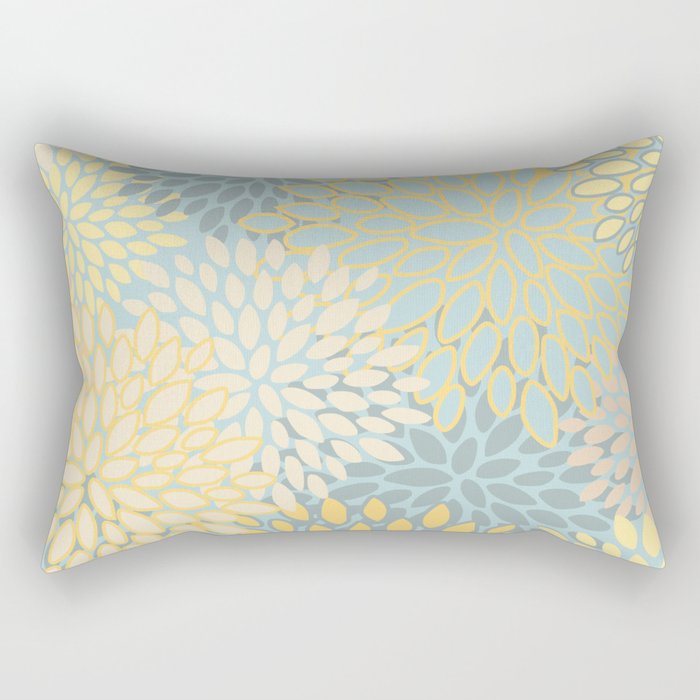 Elegant Blooms: Modern Floral Art in Soft Yellow and Teal Rectangular Pillow Gallery Image 1