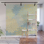 Elegant Blooms: Modern Floral Art in Soft Yellow and Teal Wall Mural Gallery Image 1